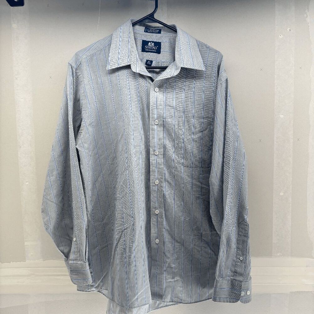 Stafford Wrinkle Free Broadcloth Mens Shirt 16.5 34/35 Large Button‎ Casual Gray